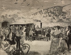 حفلة كرنفال في النادي الفني الدولي (Circolo Artistico) في روما ، إيطاليا ، نقش بعد الرسم بواسطة Dante Paolocci ، من L