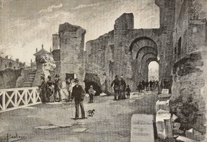 ممر عام (Summa Nova Via) في Palazzo dei Cesari ، روما ، إيطاليا ، نقش من الرسم بواسطة Dante Paolocci ، من L