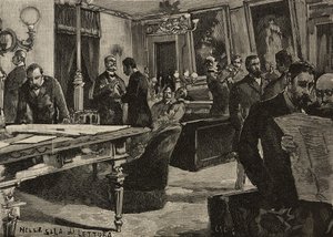 غرفة القراءة في Palazzo Montecitorio ، روما ، إيطاليا ، نقش بعد الرسم بواسطة Dante Paolocci ، من L