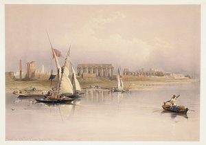 مصر ، أطلال الأقصر من نهر النيل ، نقش على أساس الرسم لديفيد روبرتس بواسطة ديفيد (بعد) روبرتس