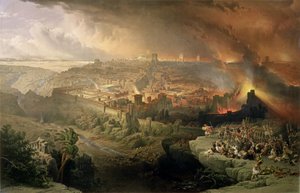 دمار القدس في 70 بعد الميلاد ، نقش على يد لويس هاغي (1806-1885) (ليثو) بواسطة ديفيد (بعد) روبرتس