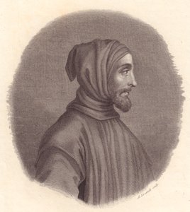 Portrait of Italian painter Cimabue (circa 1240-1302), copper engraving by Locatelli from portrait by Simone Senese