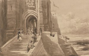 شخصيات على الدرج الخارجي للقلعة بواسطة David Cox