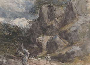 الأغنام تقود في المناظر الطبيعية الصخرية ، كاليفورنيا. 1846. بواسطة ديفيد كوكس الأكبر