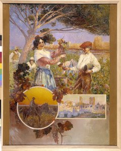 Aigues Mortes (Aigues-Mortes) ، Arles ، The Camargue: امرأة شابة تظهر مجموعة جميلة من العنب التقطتها للتو من مزرعة عنب. ديفيد ديليبيان (1866-1932) ، التنقيطية. ذكر إلزامي: مجموعة مؤسسة بخصوص دي بروفانس ، مرسيليا (سم 1