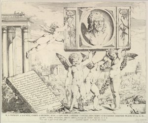 صفحة العنوان: تحية إلى مانتيجنا ، من قصة القديسين جيمس وكريستوفر في العصر ... ، 1776. بواسطة ديفيد جيوفاني