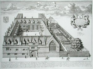 كلية يسوع ، أكسفورد ، من Oxford Illustrata ، تم نشره عام 1675 (نقش)