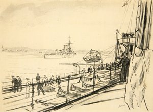 من السطح الخلفي لسفينة حربية، رسم توضيحي من "الجبهة الغربية"، منشورات شركة كونتري لايف المحدودة