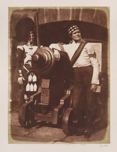 Artilleryman and Highlander ، قلعة إدنبرة (طباعة ورقة مالحة من سلبية calotype)