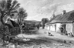 كوخ بيرنز ، رسم توضيحي من "أرض الحروق" لجون ويلسون ، تم نشره عام 1840