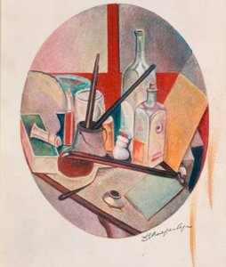 الحياة الساكنة البيضاوية مع الزجاجة واللوازم الفنية بواسطة ديفيد Petrowitsch Sterenberg