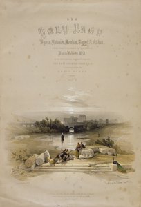 بعلبك من النافورة ، 7 مايو 1839 ، صفحة عنوان المجلد الثاني من "الأرض المقدسة" ، نقشها لويس هاغ (1806-85) حانة. 1843 بواسطة ديفيد روبرتس