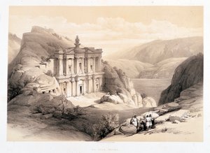 الدير ، البتراء ، رسم بتاريخ 1839/03/08 في "الأرض المقدسة" ، لندن 1849 بواسطة ديفيد روبرتس