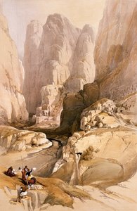 مدخل البتراء ، 10 مارس 1839 ، اللوحة 98 من المجلد الثالث من "الأرض المقدسة" ، نقش بواسطة حانة لويس هاغه (1806-85). 1849