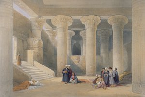 داخل المعبد في إسنا ، صعيد مصر ، من "مصر والنوبة" ، نقشها لويس هاغي ، نُشر في لندن ، 1838 (ليثو اللون)