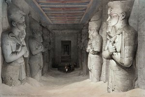 منظر داخلي لمعبد أبو سمبل ، من "مصر والنوبة" ، طباعة حجرية بواسطة لويس هاغي ، 1849