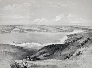 بحيرة طبريا ، من الرحلة إلى الأرض المقدسة ، مطبوعة على الحجر لديفيد روبرتس (1796-1864) بواسطة ديفيد روبرتس