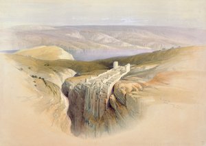 البحر الميت يتجه نحو موآب ، الرابع من أبريل 1839 ، اللوحة 50 من المجلد الثاني من "الأرض المقدسة" ، نقش بواسطة حانة لويس هاغي (1806-85). 1843 بواسطة ديفيد روبرتس