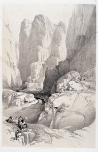 المسرح (مدخل البتراء) رسم بتاريخ 1839/10/03 في "الأرض المقدسة" ، لندن 1849 بواسطة ديفيد روبرتس