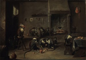 القرود في المطبخ ، 1640s بواسطة ديفيد تينيرز الأصغر