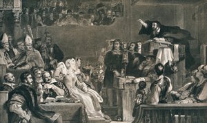 يوحنا نوكس الوعظ أمام أمراء الجماعة ، 10 يونيو 1559 ، c1827 ، 1912 بواسطة ديفيد ويلكي