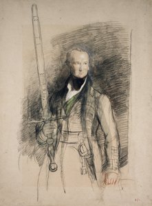 إيرل مورتون يحمل سيف الدولة ، 1824 (طباشير أسود وأحمر مع مرحاض ولون جسم على ورق رمادي)