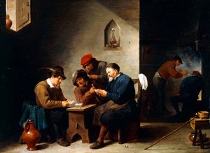 الفلاحون في بطاقات في كوخ ، c.1644-45 بواسطة ديفيد تينيرز الأصغر