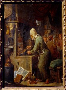 الخيميائي. لوحة لديفيد تينيرز الثاني ذا يونغ (1610-1690) إي سي. Flam بواسطة ديفيد تينيرز الأصغر