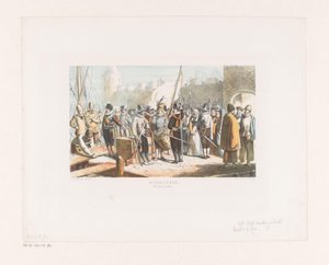 مدنيون ورجال الميليشيات أمام قلعة سكان المدينة (القرن السادس عشر ، النصف الثاني) (العنوان على الكائن) بواسطة إمريك وبينجر