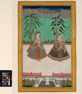 امرأتان من حريم تانا شاه من جولكوندا ، حوالي 1800 (ألوان مائية غير شفافة وذهبية على ورق ، مثبتة على صفحة ألبوم)