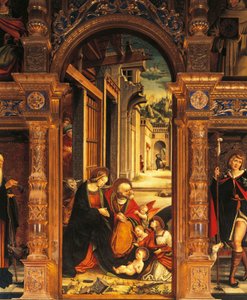 المهد ، تفاصيل من مذبح القرن السادس عشر ، بواسطة Defendente Ferrari (1480 أو 1485-1540) ، دير القديس أنتوني رانفيرسو ، بوتيجليرا ألتا ، إيطاليا
