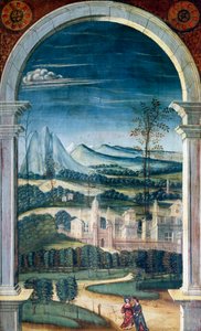 منظور رسمه Defendente Ferrari (1480 أو 1485-1540) ، على الجزء الخلفي من جوقة القرن السادس عشر ، كنيسة القديس جيروم ، بييلا ، إيطاليا