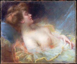 المرأة الشابة، نائم، (pastel)