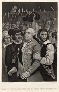 لويس السادس عشر مهددًا من قبل الغوغاء في زيارتهم إلى التويلري ، 20 يونيو 1792 ، نقش بواسطة جون سارتين (نقش) بواسطة دينيس أوغست ماري (بعد) رافت