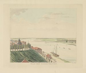 منظر لـ Valkhof و Waal شمال غرب نيميغن إلى الشمال الغربي (العنوان على الكائن) مناظر حول مدينة نيميغن (عنوان المسلسل) بانوراما جيلديرلاند أو منظر مستدير مستمد من الحياة على بلفيدير في نيمجين (عنوان السلسلة)