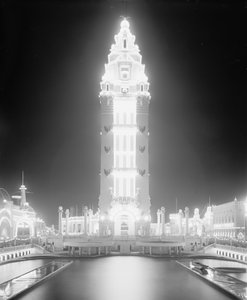دريم لاند في الليل ، جزيرة كوني ، مدينة نيويورك ، حوالي 1905 (صورة بالأبيض والأسود) بواسطة شركة ديترويت للنشر