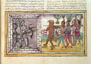 Codex Duran: Pedro de Alvarado (c.1485-1541) رفيق في ذراع هيرناندو كورتيس (1485-1547) محاصر من قبل محاربي الأزتيك