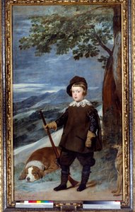 صورة في ملابس الصيد للأمير بالتاسار كارلوس ملك إسبانيا (1629-1646) ، ابن الملك فيليب الرابع لوحة رسمها دييغو فيلاسكيز (1599-1660) 1635 صن. 1،91x1،03 م مدريد ، متحف دو برادو - صورة الأمير بالتاسار كارلوس ملك إسبانيا (1629-1646) ، الملك فيليب الرابع 