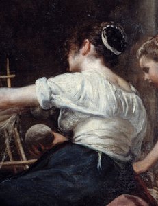 المغازلون أو حكاية Arachne التفصيلية لعامل خلفي. لوحة دييغو رودريغيز دي سيلفا إي فيلاسكيز (1599-1660) ، ج. 1653. الشمس 2،2x2،89 م مدريد ، متحف برادو بواسطة دييجو فيلاسكيز