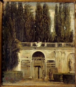 فيلا Medicis في روما ، رجلان عند مدخل كهف لوجيا قيد الإنشاء منظر لحدائق فيلا ميديسيس. رسم دييجو فيلاسكيز (1599-1660) ، حوالي 1649 صن. 0،48x0،42 م مدريد ، متحف برادو بواسطة دييجو فيلاسكيز