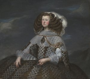 الفرنسية: ماري آن دي أوتريش، ملكة إسبانيا (1635-1696)، وصية على العرش ماريانا ملكة النمسا، ملكة إسبانيا (1635-1696) بواسطة دييجو فيلاسكيز