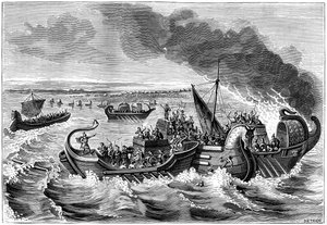 قتال بين السفن الرومانية و Veneti ، نهر لوار ، 56 قبل الميلاد 1882-1884. بواسطة ديتريش