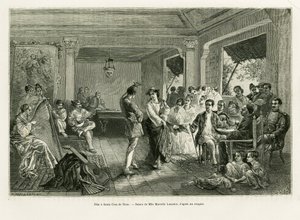 حفلة سانتا كروز دي نانو. نقش لانسلوت لتوضيح قصة Lucon و Palaouan ، ست سنوات في الفلبين ، بواسطة Alfred Marche (1844-1898) ، في le Tour du monde 1886 ، إخراج إدوارد شارتون (1807-1890) ، Hachette ، باريس. بواسطة ديودون أوغست لانسلوت