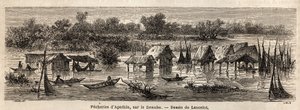 مصايد أسماك Apathin (صربيا) على نهر الدانوب. رسم لانسلوت لتوضيح رحلته من باريس إلى بوخارست في عام 1860. نقش في "" Le tour du monde "، تحرير إدوارد شارتون بواسطة ديودون أوغست لانسلوت