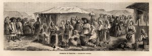 The walking population of Tesmevar (or Timisoara) in Romania. Engraving to illustrate the voyage from Paris to Bucharest, by Lancelot, draftsman, in 1860, published in “Le tour du monde, nouveau journal des voyages”, under the direction of Edouard Charton