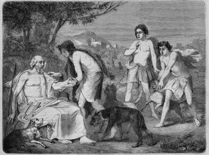 هومري في جزيرة سيروس. نقش من عام 1864 ، حسب لوحة مايار.