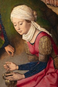كنيسة الرعية (كنيسة أبرشية القديس بطرس). تلوين. العشاء الأخير. ديرك بولتس. 1464-1468. التفاصيل. اللوحة اليمنى. بواسطة ديرك بوتس