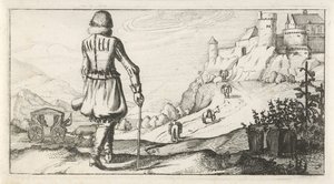 رجل في جيركين في منظر طبيعي للجبل أزياء نسائية ورجالية هولندية ، 1622 (عنوان المسلسل) بواسطة ديرك إيفرسن لونس