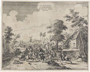 هزم الأسبان تحت قيادة دون كانتيلمو في بورجيرهاوت ، 1643 Don Cantelmo tot Burgerhout By Antwerp Struck Anno 1643 (العنوان على الكائن)
