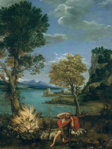 منظر طبيعي مع موسى وحرق بوش ، 1610-16. بواسطة دومينيكينو